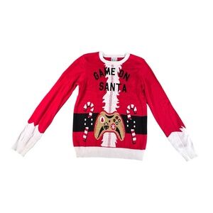 HIS Game On Santa Ugly Christmas Sweater Boys Size L Red Gamer Holiday
